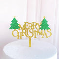 Cheap Mini Christmas Tree/Snowflake Cake Decoration Gold/Silver Glitter Merry Christmas Cake Topper for Christmas Party