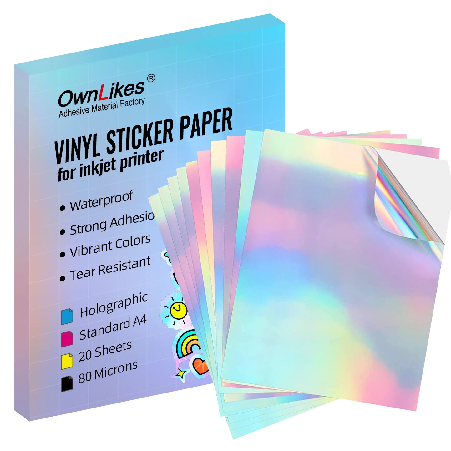 Flexography A4 Waterproof Vinyl Acrylic Single Sided Holographic Labels Sticker Paper for Inkjet Printer