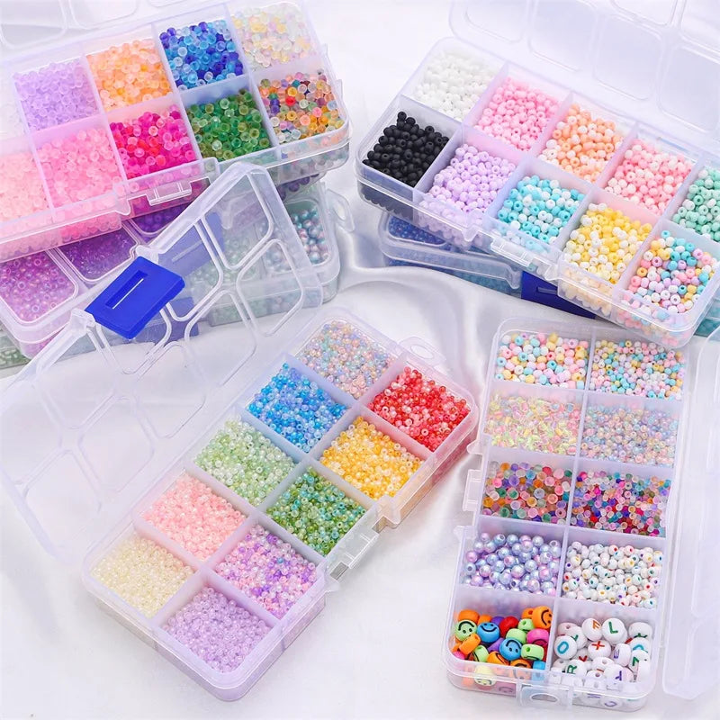 10 Grids Good Quality Glass Bead Kit with Matte Finish Various Shapes for Bracelet Necklace & Anklet Making