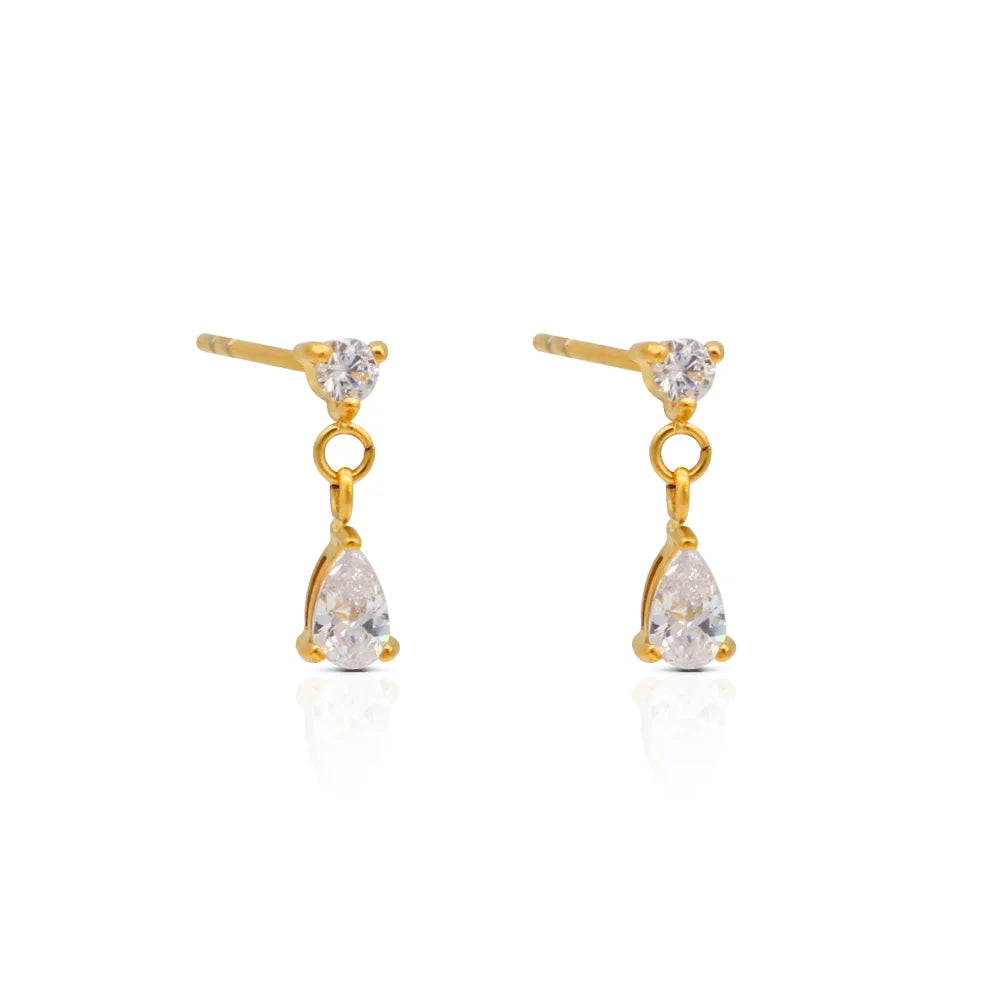 Chris April 316L Stainless Steel Double Pear Zirconias Drop Earrings for Women