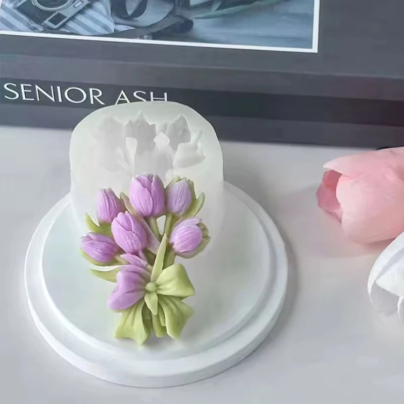 J10-159 Tulip Flip Flower Baking Mold Silicone Mold DIY Simulation Flower Plaster Silicone Candle Molds