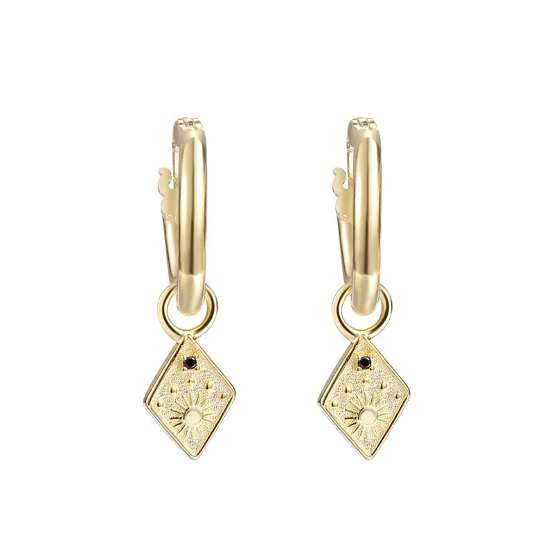 Dainty S925 Sterling Silver Sun Shine Rhombus Hoop huggies Earrings 18k Gold Plated Dangle Eardrops for Women and Girls