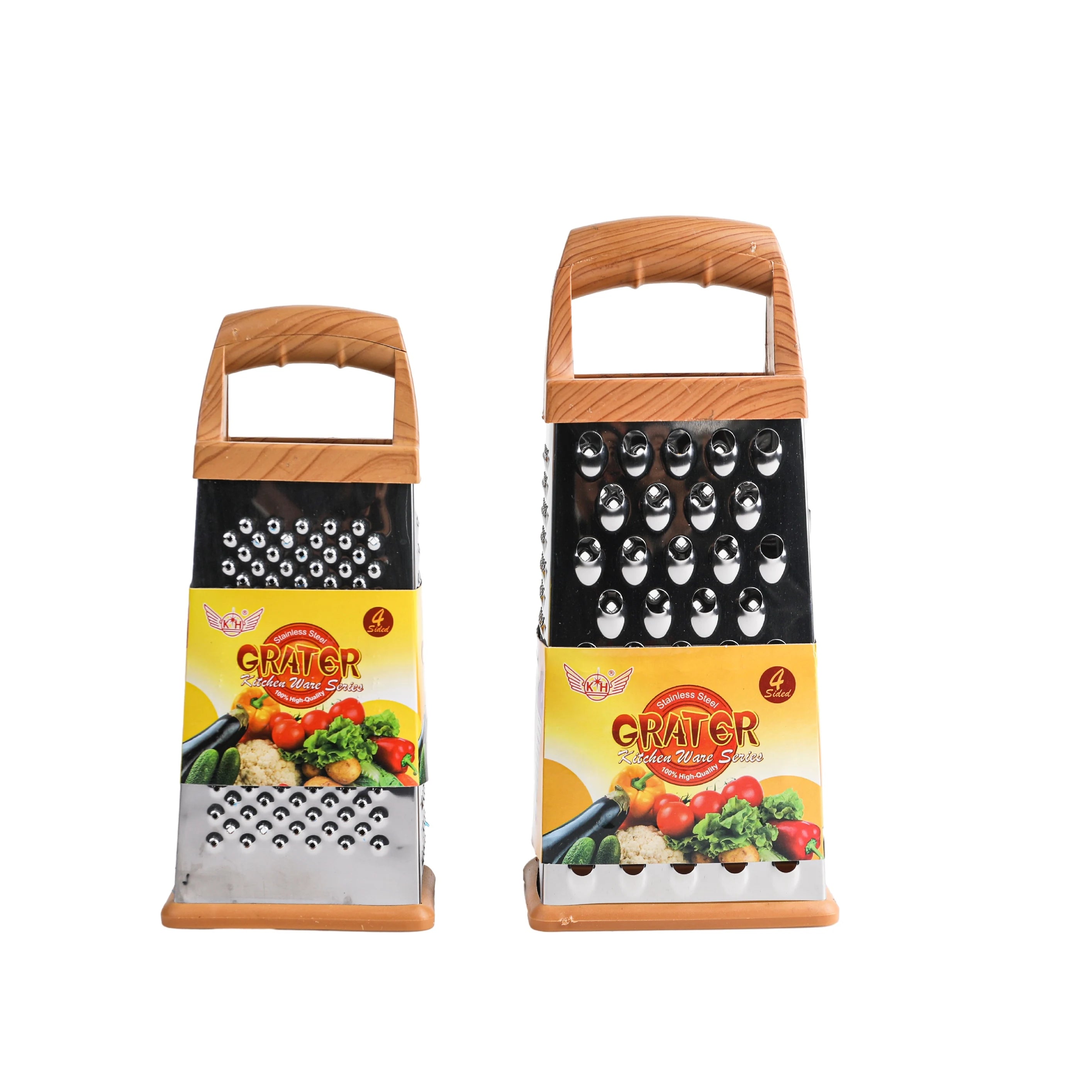 Manual Four-Sided Stainless Steel Box Grater with Handle for Fruit and Vegetable Zesting