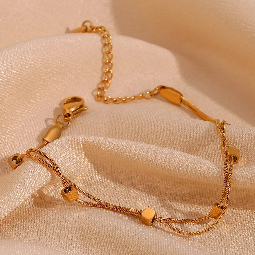 PVD Gold Plated Anti Tarnish Bracelet Double Layer Snake Chain Bracelet Stainless Steel Women Accessories Jewelry