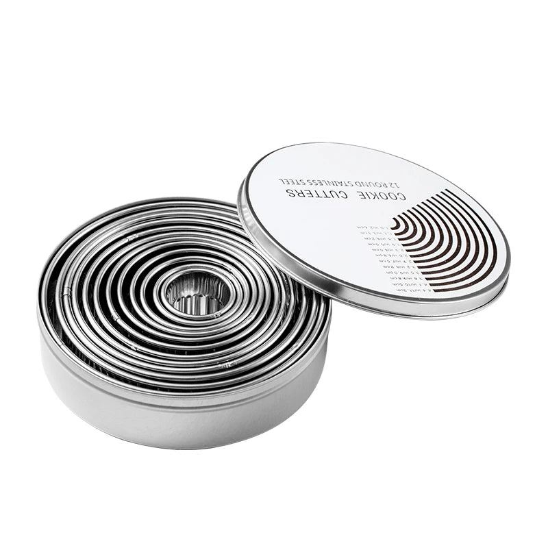 12-Piece Set Stainless Steel Cookie Biscuit Cutters Eco-Friendly DIY Pastry Baking Tools Circle Ring Cake Molds Soap Box Bag