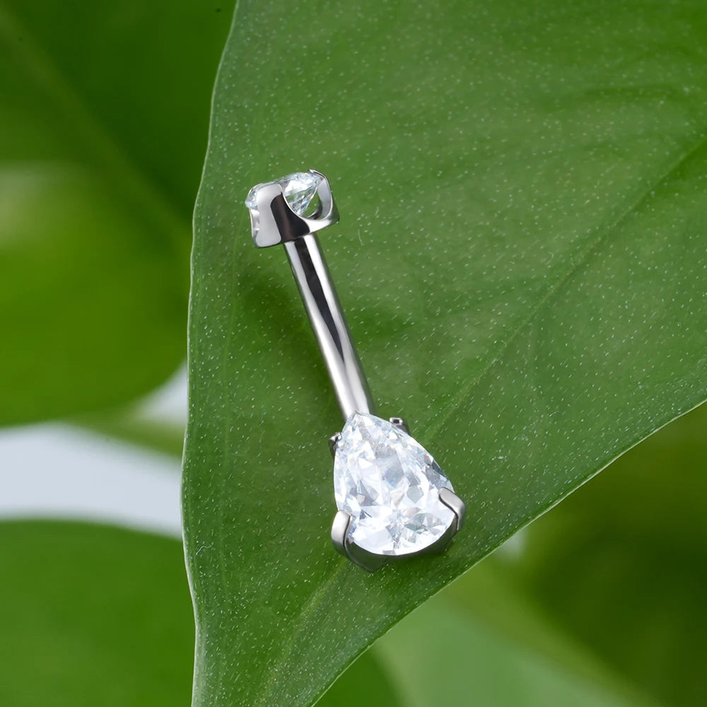 Implant Grade ASTM F136 Titanium CZ Teardrop Belly Bar Navel Ombligo Belly Piercing Jewelry