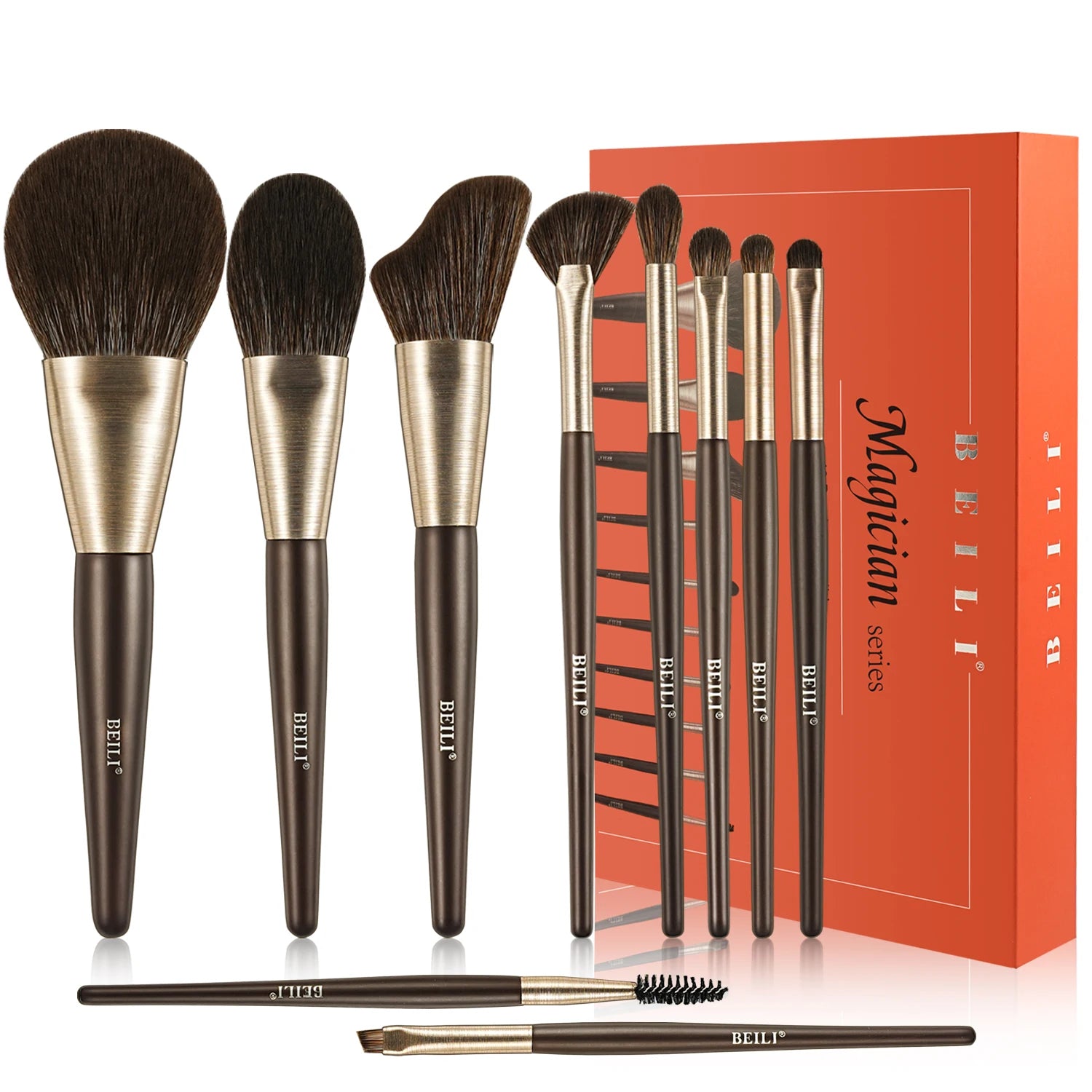 BEILI Personalized Private Label 10 Pcs Synthetic Makeup Brush Set With Logo and Bag