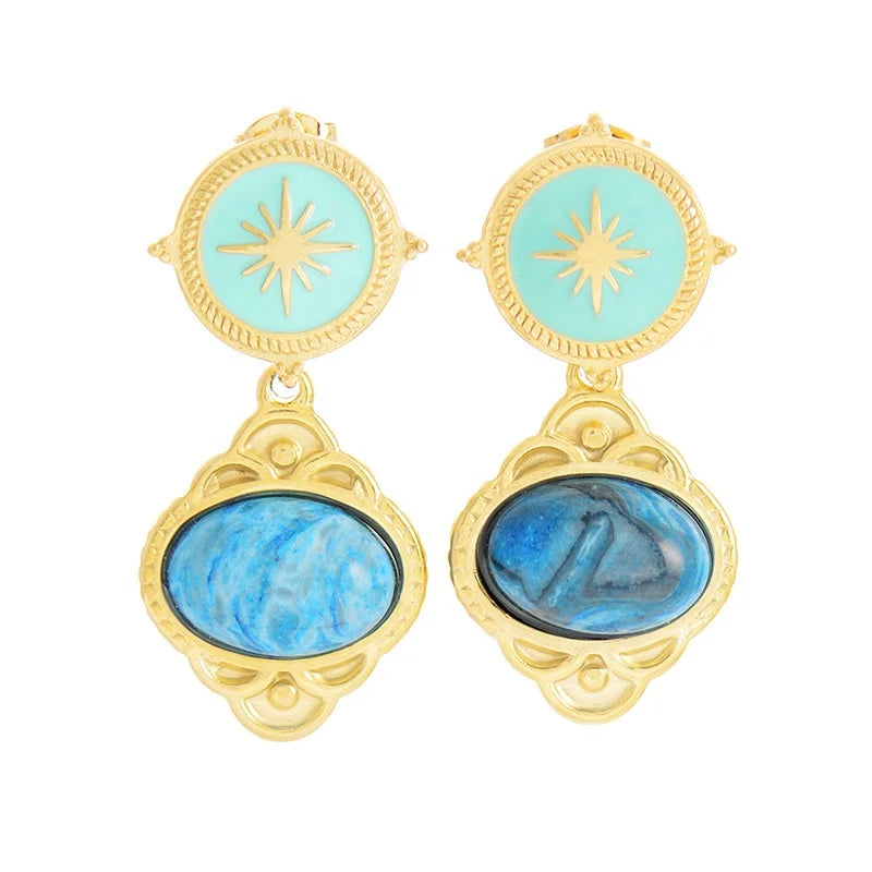 Vintage Statement Stud Earrings Art-Deco 18K Gold Plated Stainless Steel Designer Fashion Jewelry for Party and Wedding