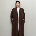 LM050 Coduroy V-neck Open Abaya Coat Cardigan Dress Clip Button Warm Autumn Winter Split Long Sleeve Pocket Daily Wear