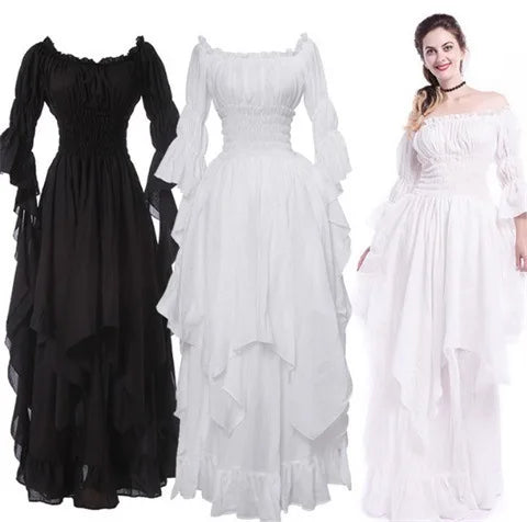 Europe and America Gorgeous Lace Dress Flared Sleeve Retro Gothic Cosplay Party Princess Dress