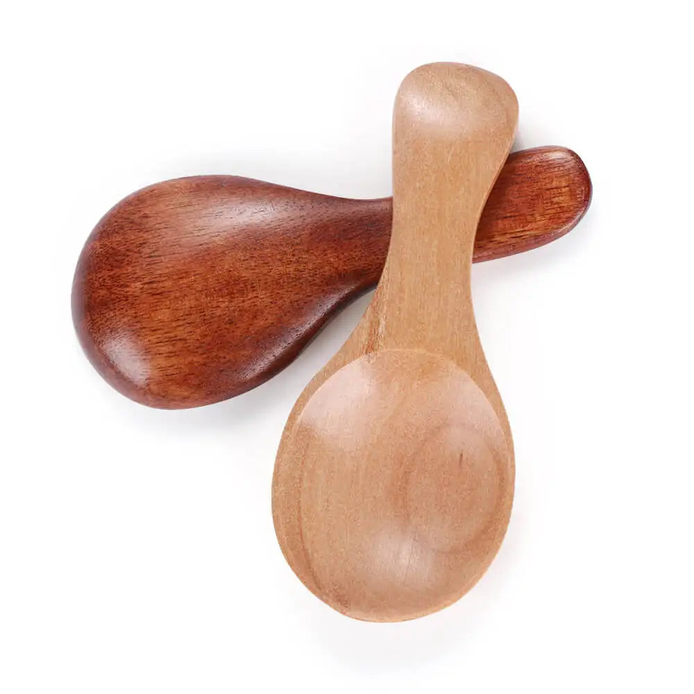 Handmade Mini Wood Spoon with Short Handle Cute Fancy Design for Tea Sugar Salt Milk Condiments Utensils