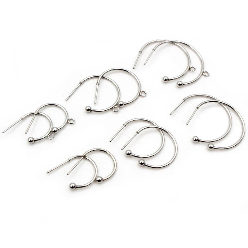 10pcs 12 15 20 25mm 316 Stainless Steel Earring Hooks Hoops Circle Ball Stud Earrings Ear Wires Connector DIY Jewelry Findings