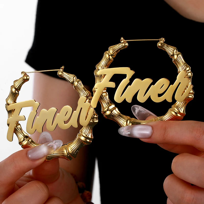 Customized Name Stainless Steel Hoop Earrings Bohemian Style Women's Jewelry Anniversary Gift Girlfriend