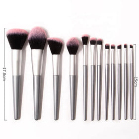 Manufacturer Wholesale Facial Tool Cosmetic Brush Makeup Brush Set with Logo Shenzhen Powder Eye Contour Blusher 12pcs Gray