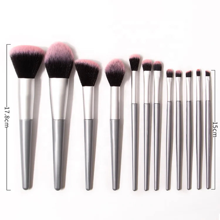 Manufacturer Wholesale Facial Tool Cosmetic Brush Makeup Brush Set with Logo Shenzhen Powder Eye Contour Blusher 12pcs Gray
