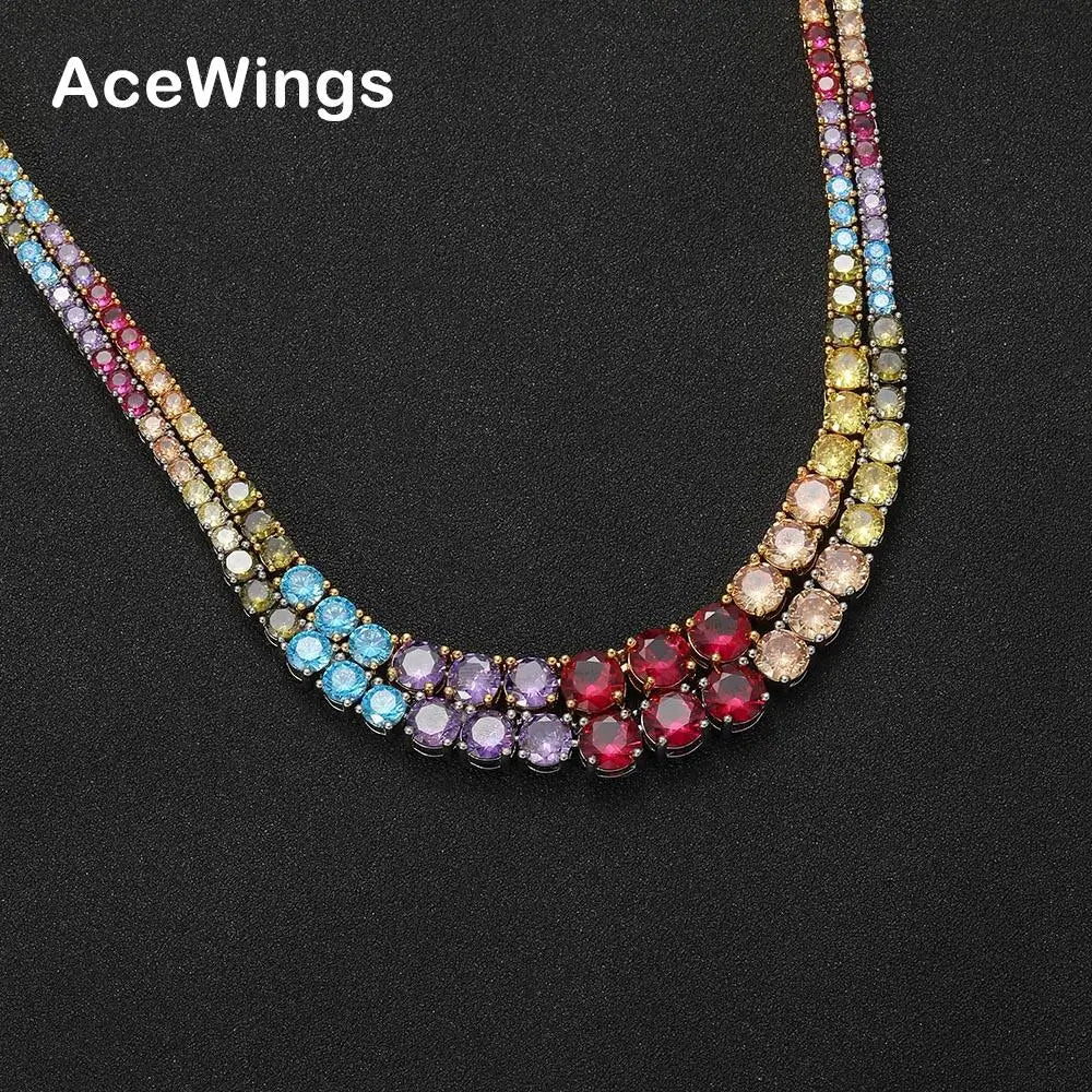 BC133 3MM-7MM CZ Size Gradient Colorful Tennis Chain Party Gift Brass Jewelry Necklace