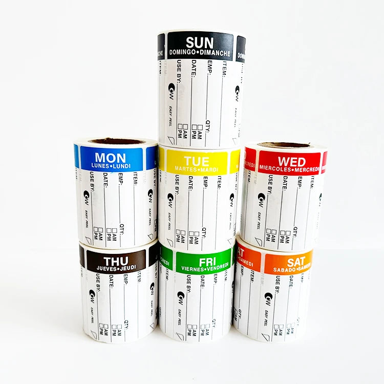 Glossy Surface Days Weeks Stickers Food Label Adhesive Paper for Refrigerator Storage Date Labels Containers Bags Jars Packaging