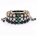 Renting Jewelry New Design Luxury CZ Pave Disco Ball Green Tiger Eye Stone Woven Macrame Wrap Bracelet Women Men