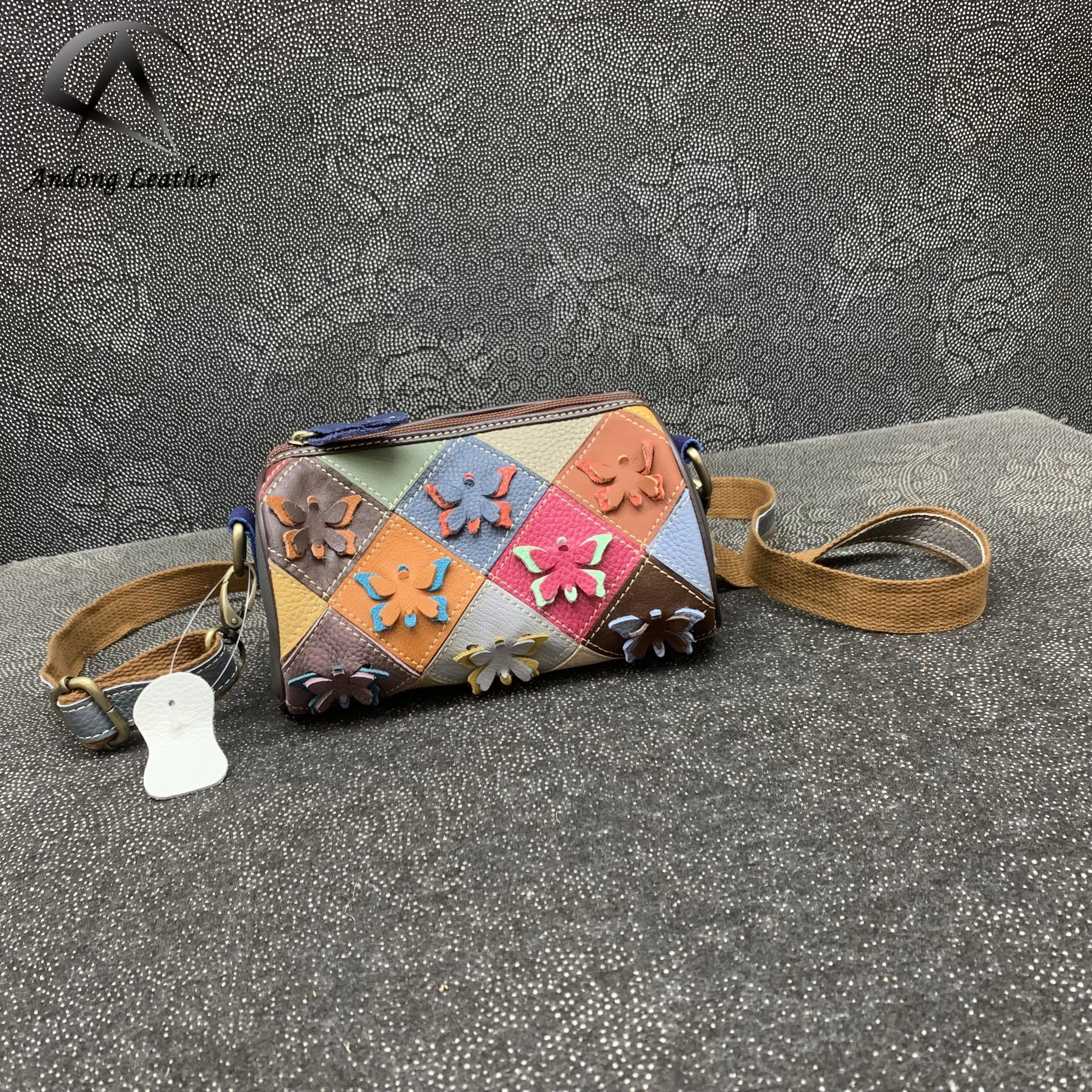 Andong Leather Shoulder Bag for Women Genuine Cow Leather New Fashion Crossbody Bag All-match Colored Cow Hide Bucket Bags 1311