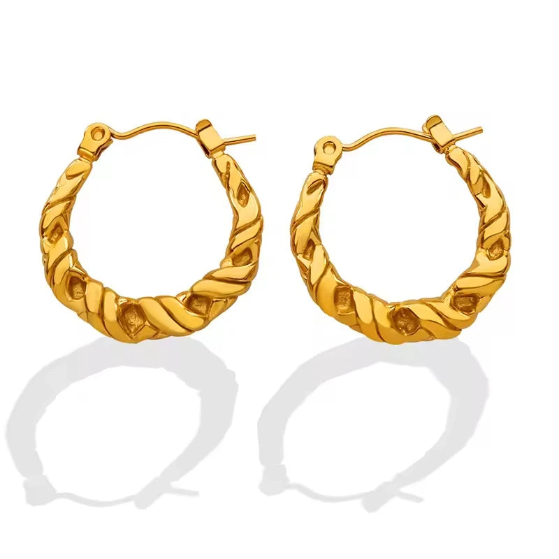 Stainless Steel Geometric Twisted Rope Hoop French Retro 18k Gold Plated Twist C Shape Earrings Party Wear Women's Earring