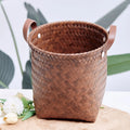 Household PP Woven Waterproof Eco-Friendly Folding Toy Storage Basket with PU Handles Small Size for Multifunction Organizing