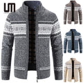 Liu Ming Fashion Men's Fall Winter Stand Collar Zipper Sweater Thick Knitted Cardigan Patchwork Color Long Sleeves Autumn