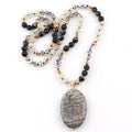 New Boho Gemstone Jewelry 8mm White Howlite Natural Stone Crystal Glass Necklace Oval Stone Pendant Necklace