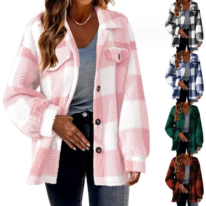 Women's New Autumn/Winter Jacket With Pockets Button Plush Coat