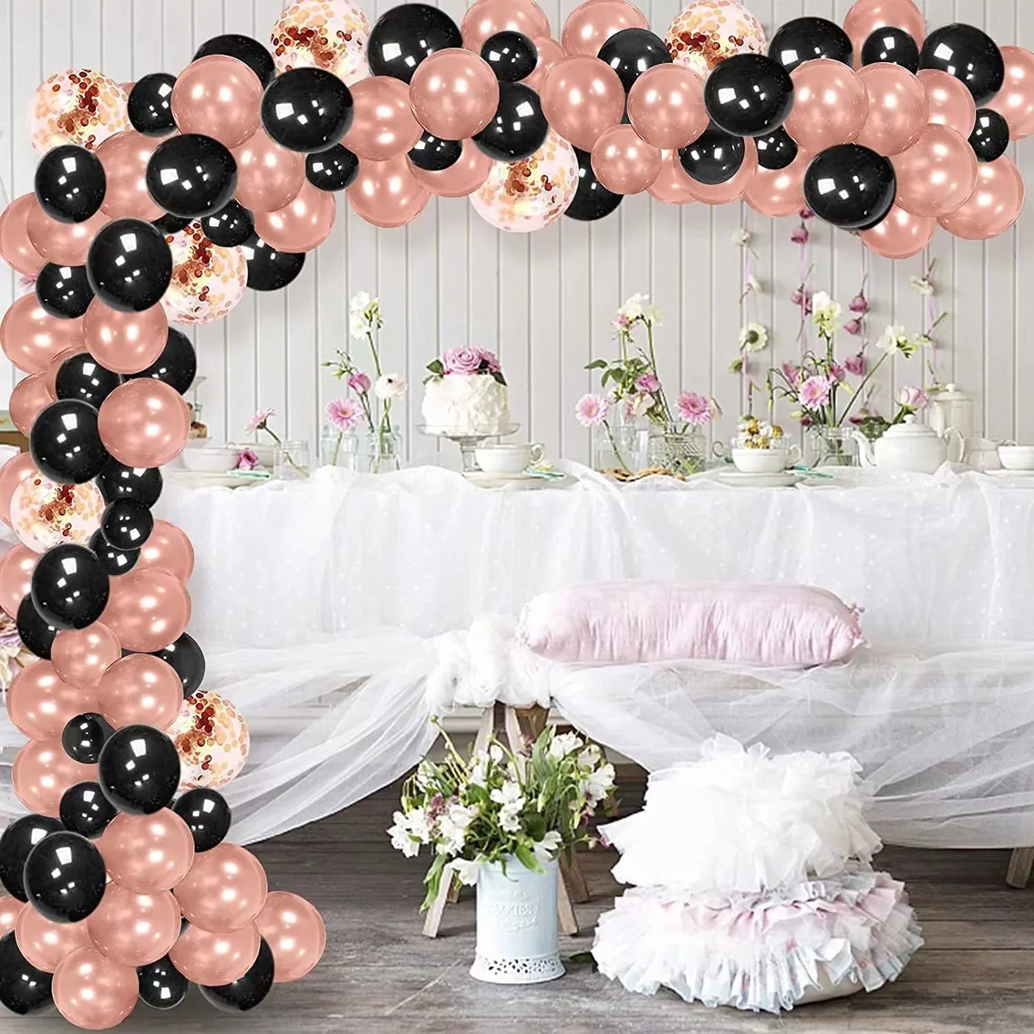 112pcs Black Rose Gold Latex Balloon Garland Arch Kit Confetti Balloons for Wedding Retirement Backdrop Decoration Globos Decor