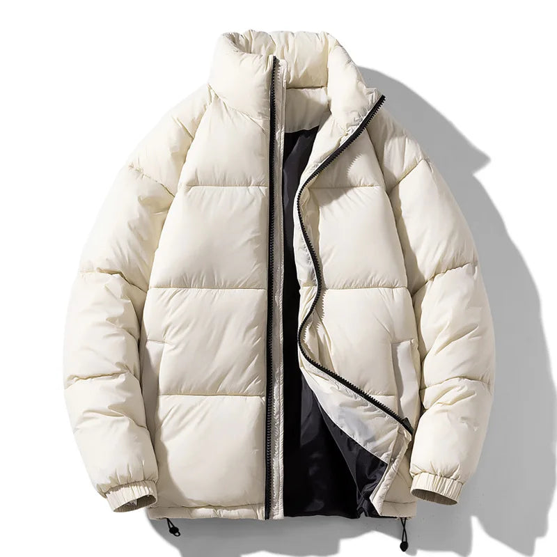 Good Quality Casual Winter Men's Polyester Down Filled Windproof Waterproof Plain Dyed Thick Standing Collar Jacket For Hot Sale