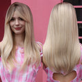 Factory Fast Delivery Ombre Light Blonde Wig for Women Long Layered Straight Wigs with Bangs Synthetic False Hair