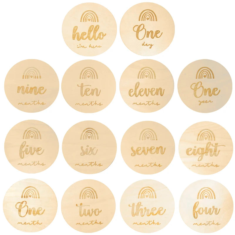 Tailai Wooden Baby Milestone Cards Rainbow Engrave Milestone Discs Wood Gift Photo Prop Discs Sets Birth Sty 3.