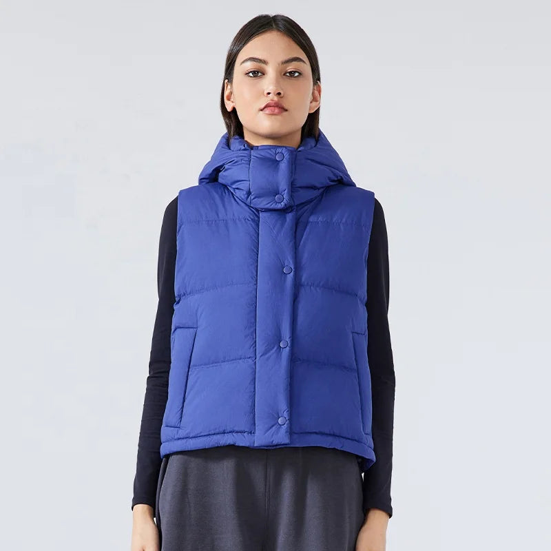 Custom Women 90% Duck Down Thickened Warm Puffer Bubble Vest Jacket Winter Fashion Girls' Water Proof Fabric Vest Down Coats