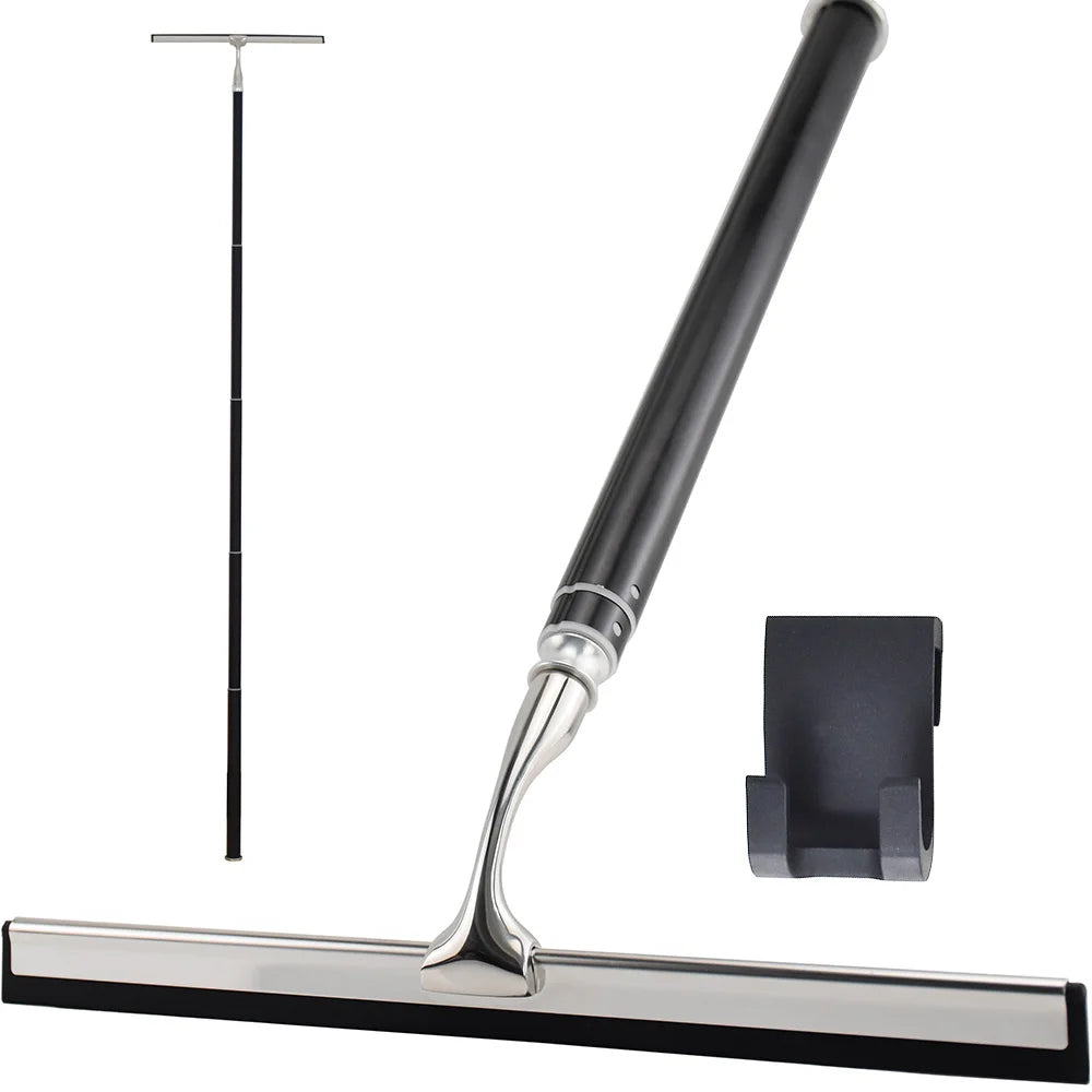 Shower Window Squeegee with Silicone Blade Aluminum Handle Hook-Eco-Friendly for Glass & Floor Cleaning