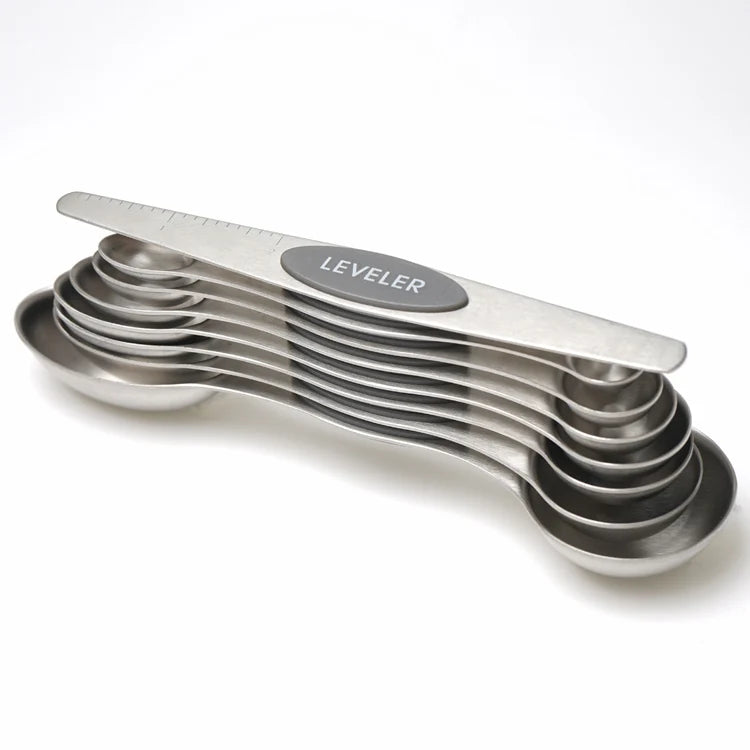 Gemhye Spring Chef Eco-Friendly Gray Color Collapsible Magnetic Dual Side Stainless Steel Measuring Spoon Set with PP Components