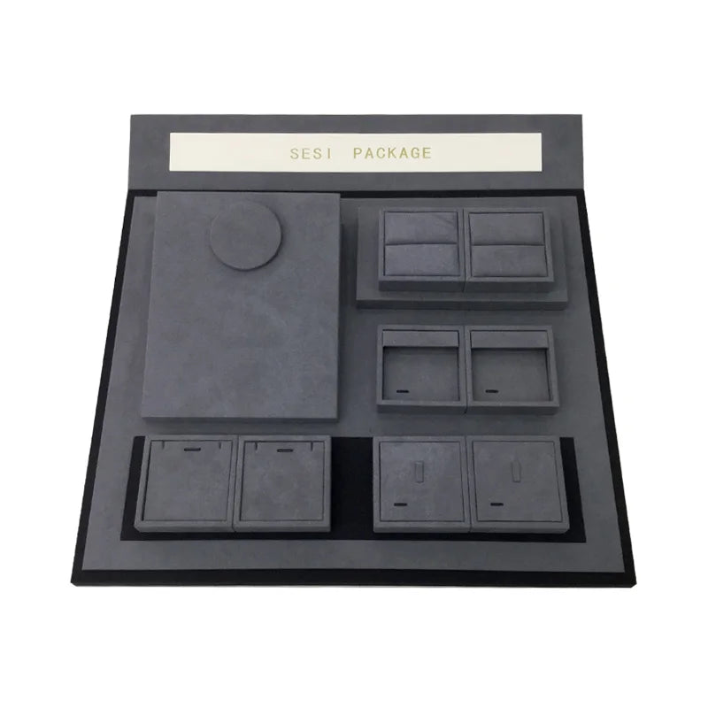 Wholesale Black and Gray Microfiber Jewelry Display Stand Set for Earrings Ring Necklace Display