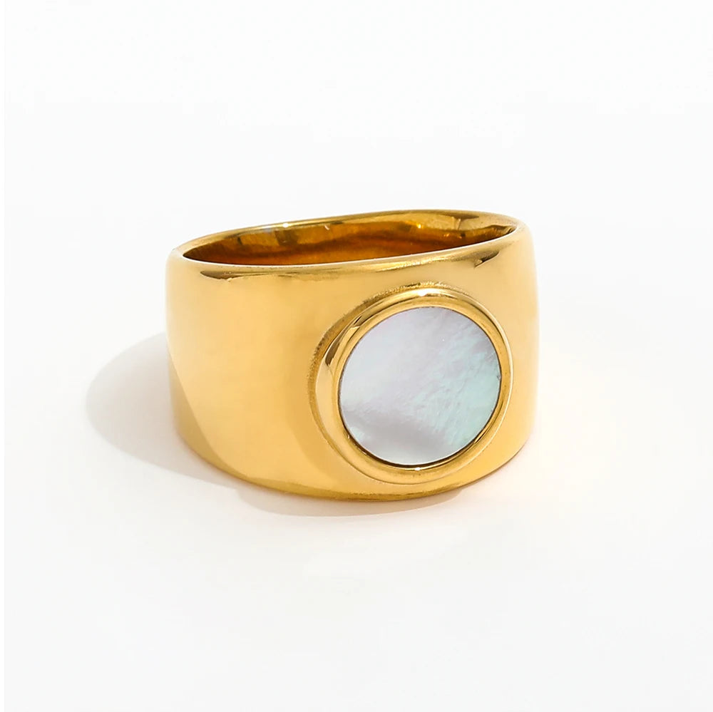 Joolim Jewelry 18K Gold Plated Stainless Steel Round Shell Band Rings for Women Tarnish Free & Waterproof
