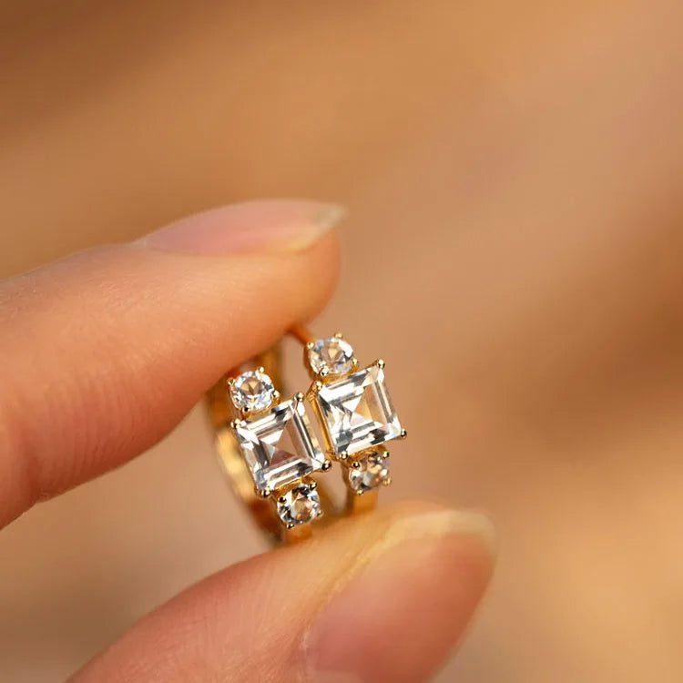 Luxury Fancy Vintage 18k Gold Plated Pure 925 Sterling Silver Shiny Square Zircon Diamond Small Hoop Earrings for Women