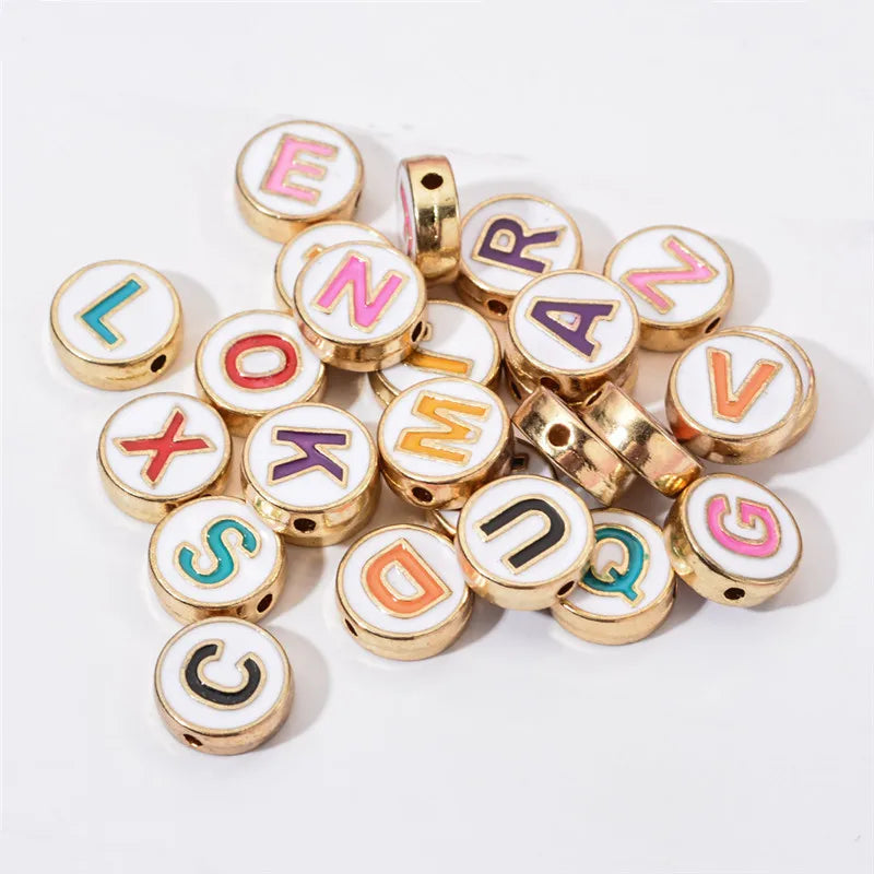 Double Face Alphabet Letter Enamel Charms Gold Color 10mm Pendants Jewelry Making Handmade Craft Accessories