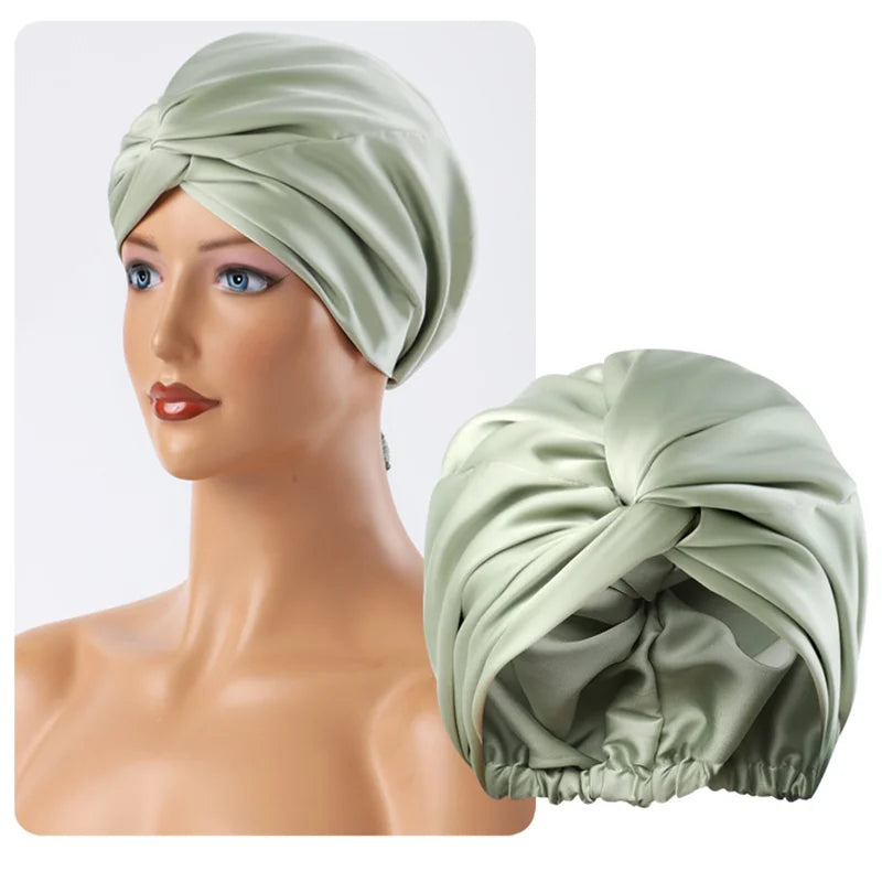 Elastic Sleep Bonnet Soft  for Curly Hair Satin Hat for Hair Silk Night Hat Silk Sleeping Cap Custom logo Night Cap for Women