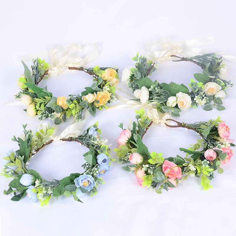 Artificial Artifact Corolla Bohemian Floral Garland Headband for Women 16cm Adjustable Wedding Hair Accessories