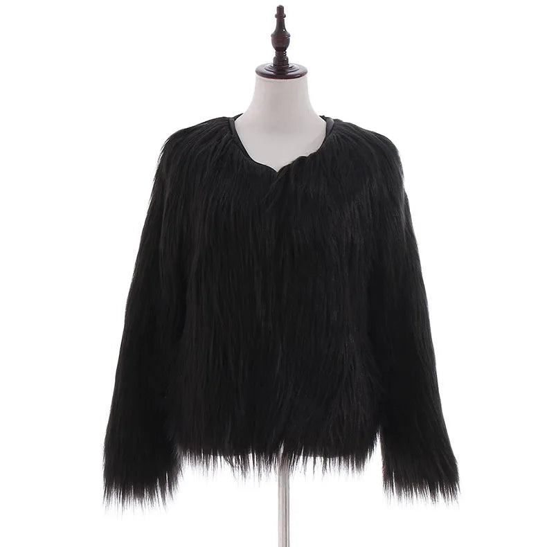 Leisure and Comfortable Long Sleeve Washed Lamb Hair Artificial Fur Women's Fashion Short Solid Coat