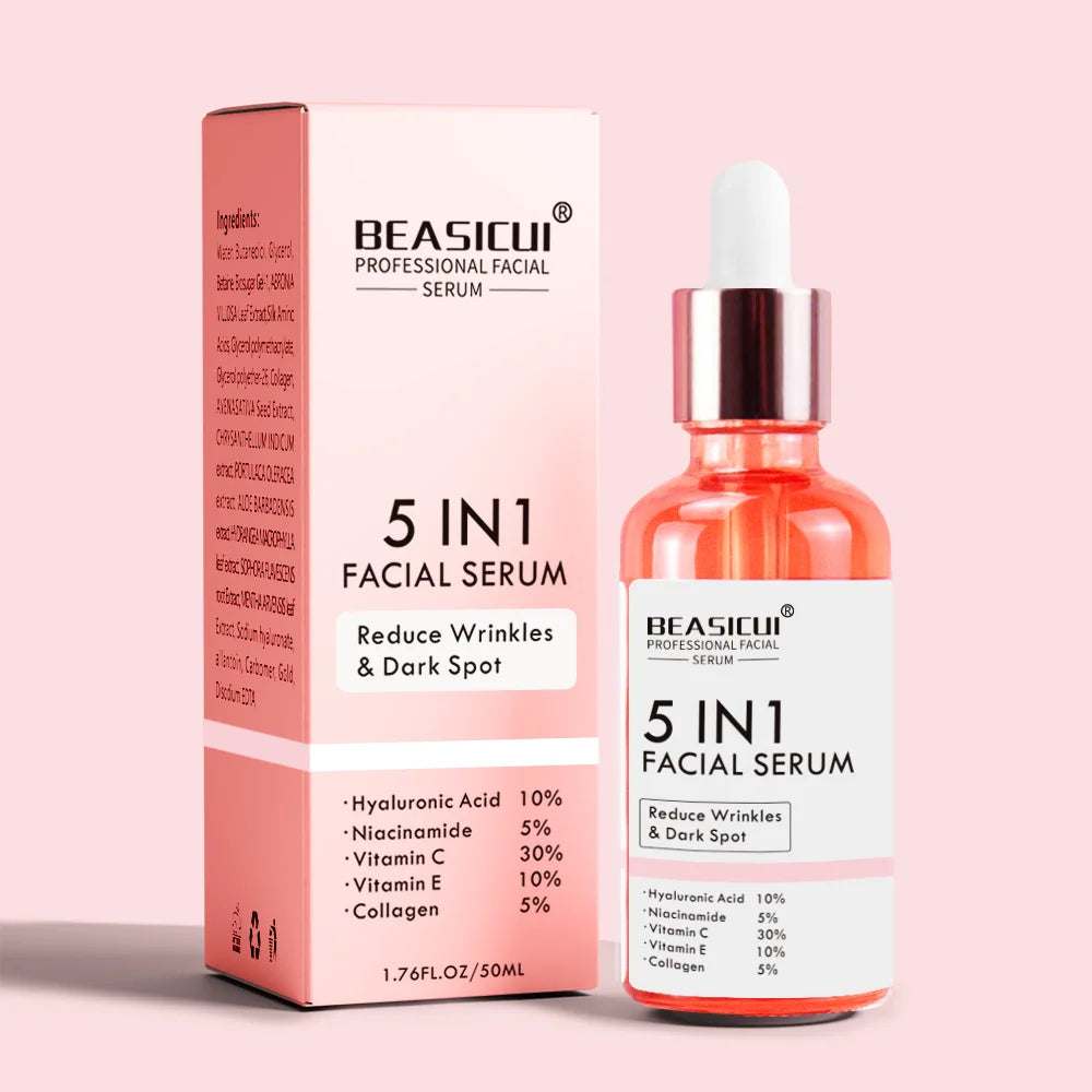 NEW Skin Serum Private Label 5 in 1 Niacinamide Whitening Vitamin C Anti-aging Vitamin-E Anti-acne HA Hydrating Face Serum