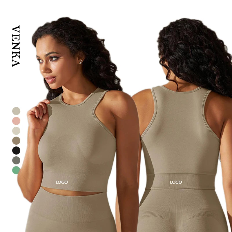 Women Solid Color High Strength Shockproof Beautiful Back Yoga Vest Custom Women's With Breast Pads Fitness Workout Tank Top