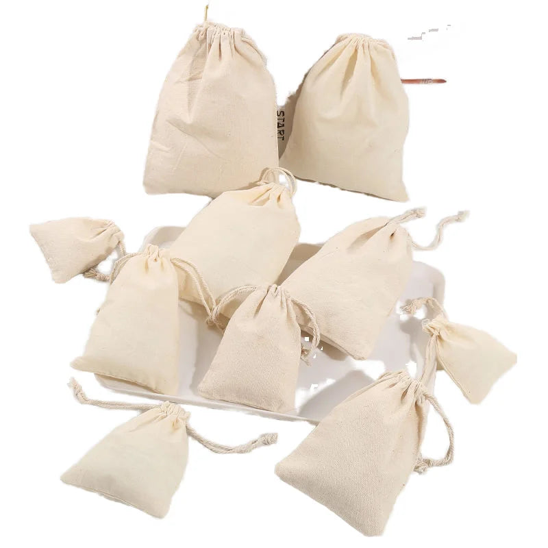 Custom Logo Eco-Friendly 10*15cm White Cotton Drawstring Pouch Reusable Middle-Size Sandwich Bag Milk Sugar Packaging Jewelry