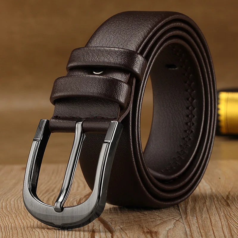 Men's K-Style Casual Fashion Belt High Quality Cowhide Material With Hot Pin Buckle Brass Alloy for Jeans Factory Wholesale
