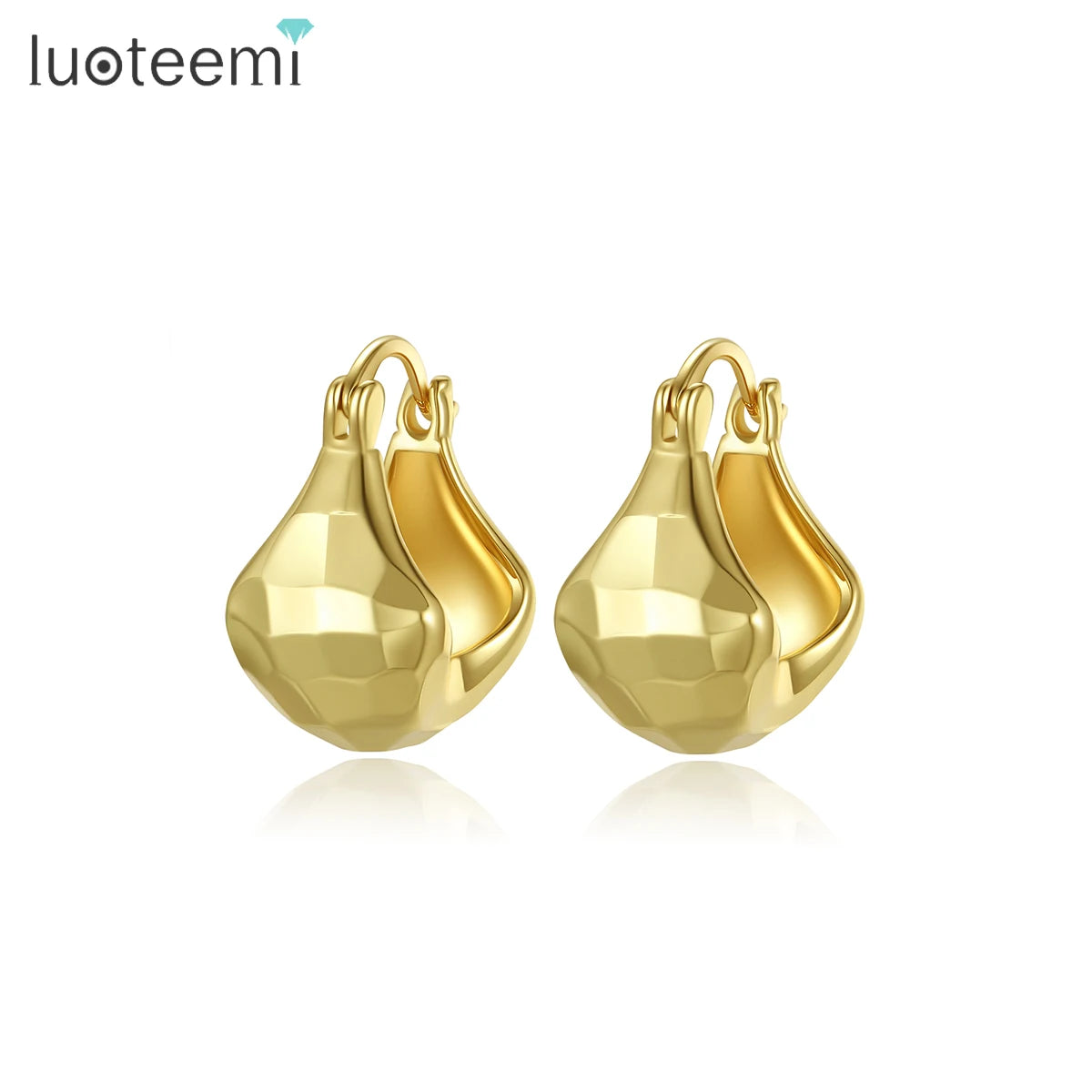 LUOTEEMI Metal Hoop Accessory Wholesale Huggie Fashion Drop 18K Gold Plated Geometric Clip on Hollow Earrings