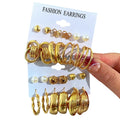 Wholesale Statement Geometric butterfly Pearl Jewelry Creative Gold 6 Pair Set Fashion Hoop Earrings for Women