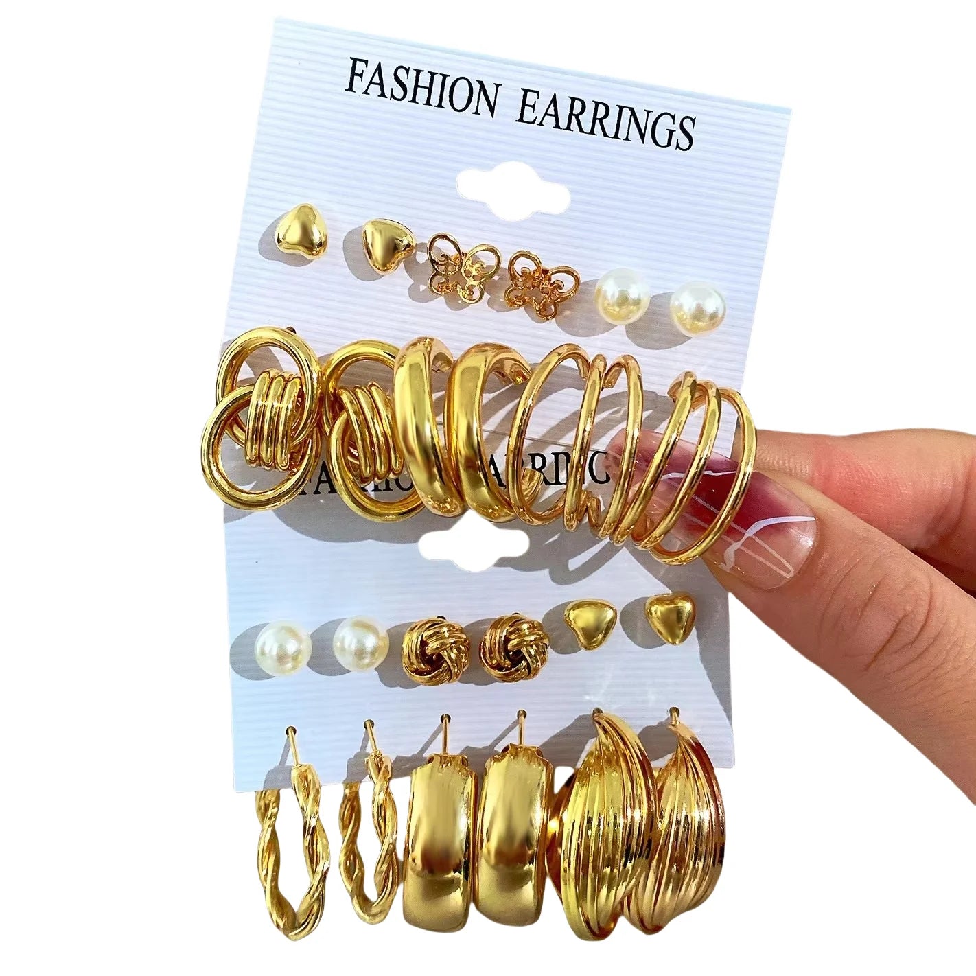 Wholesale Statement Geometric butterfly Pearl Jewelry Creative Gold 6 Pair Set Fashion Hoop Earrings for Women