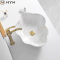 European Style Flower Shape Countertop Basin Ceramic Marble Washbasin Marble Bathroom Sinks Art Basin